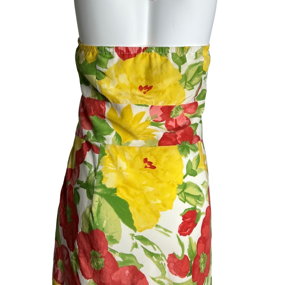 Ann Taylor Loft Silk Halter Dress Size 12‎ Tropical Floral Open Back Pink Yellow - Picture 7 of 10
